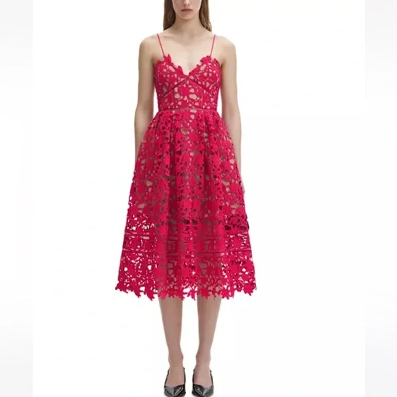 SELF PORTRAIT Azaelea Midi Dress In Pink NEW with tags Size 6 - Picture 4 of 16